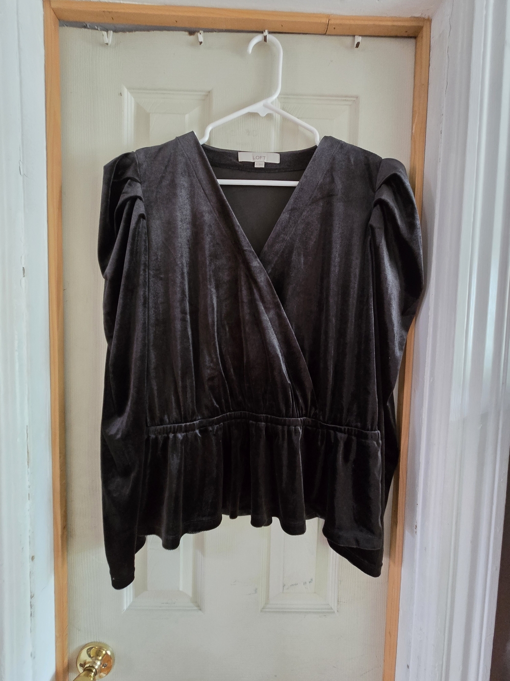 Loft Black Velvet Wrap Peplum Top